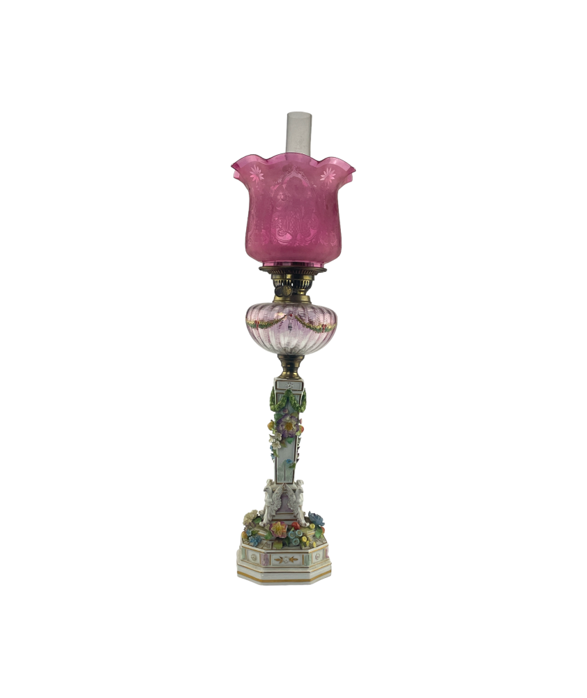 Decorative Complete Duplex Oil Lamp with Cranberry Font